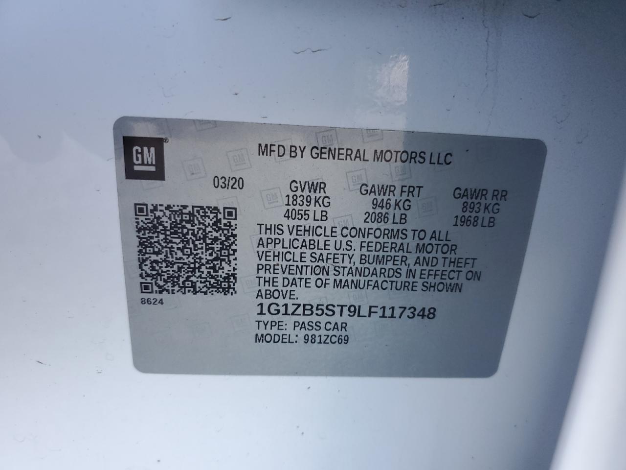 2020 Chevrolet Malibu Ls VIN: 1G1ZB5ST9LF117348 Lot: 64808635