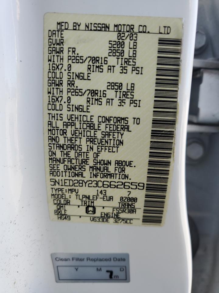 2003 Nissan Xterra Xe VIN: 5N1ED28Y23C662659 Lot: 65283065