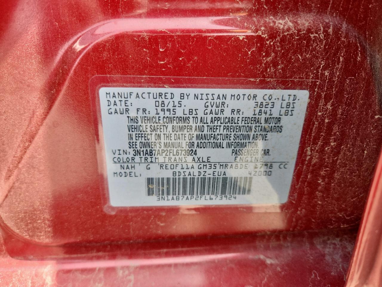 2015 Nissan Sentra S VIN: 3N1AB7AP2FL673924 Lot: 65477025