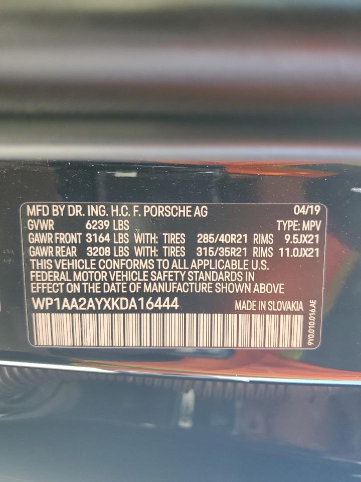 2019 Porsche Cayenne VIN: WP1AA2AYXKDA16444 Lot: 62143585