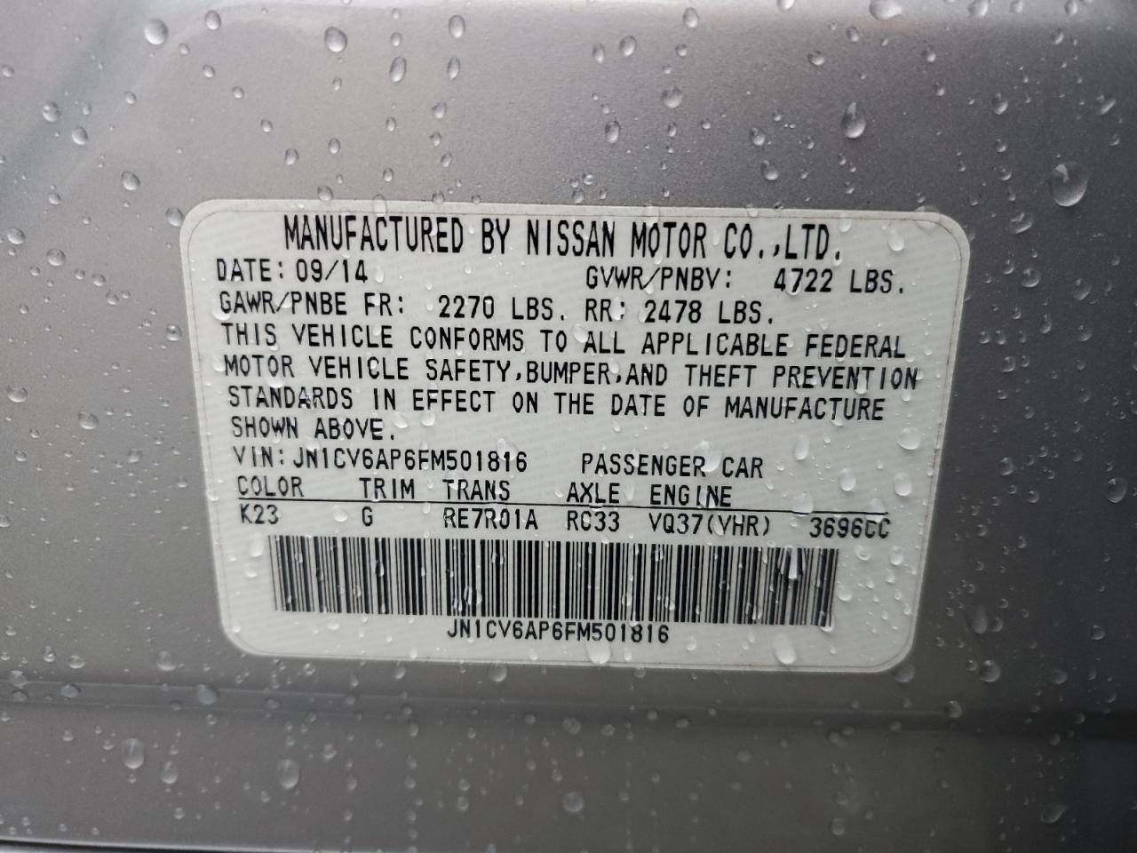 2022 Infiniti Q40 VIN: JN1CV6AP6FM501816 Lot: 64591775