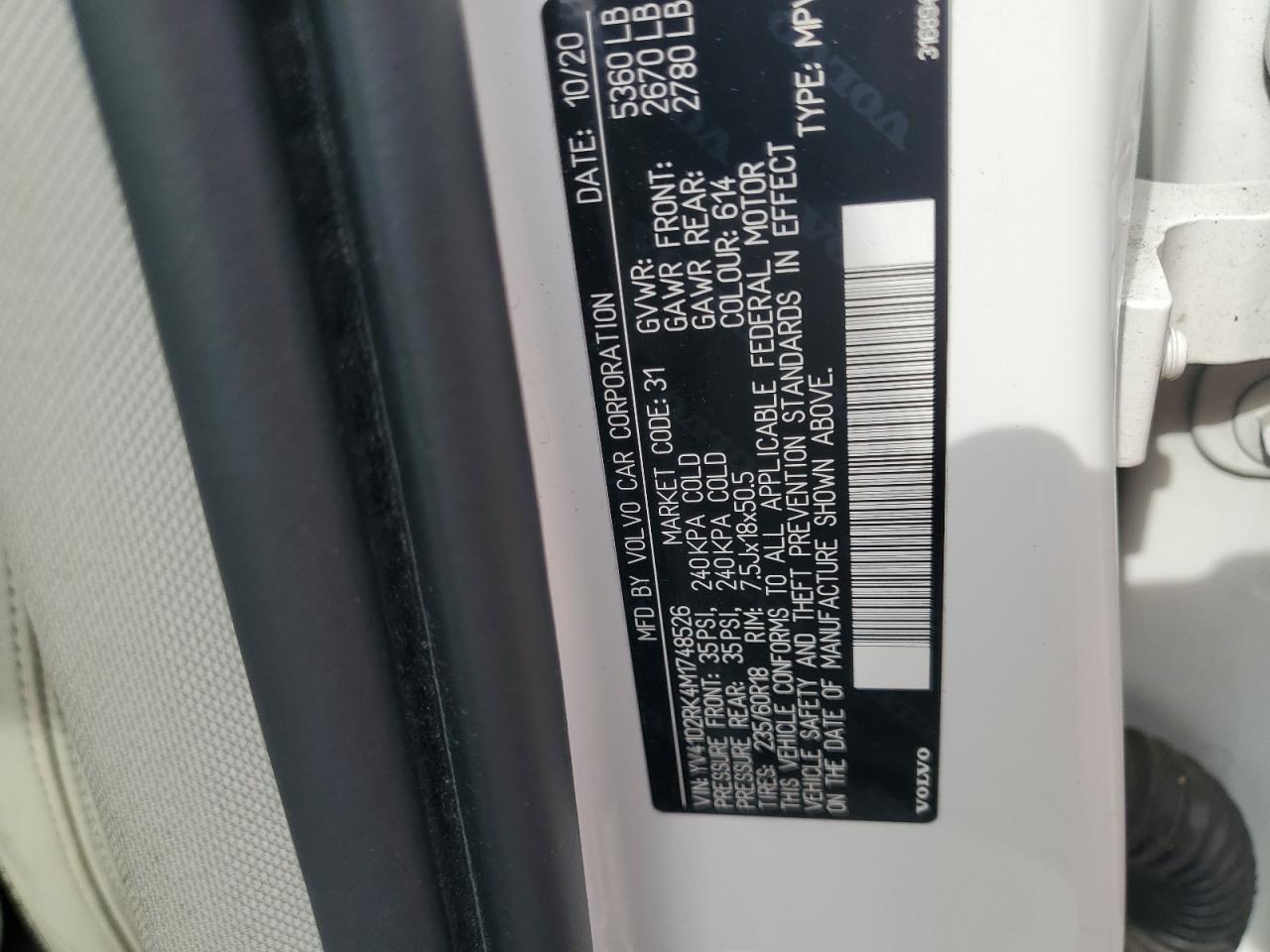 2021 Volvo Xc60 T5 Momentum VIN: YV4102RK4M1748526 Lot: 63523415