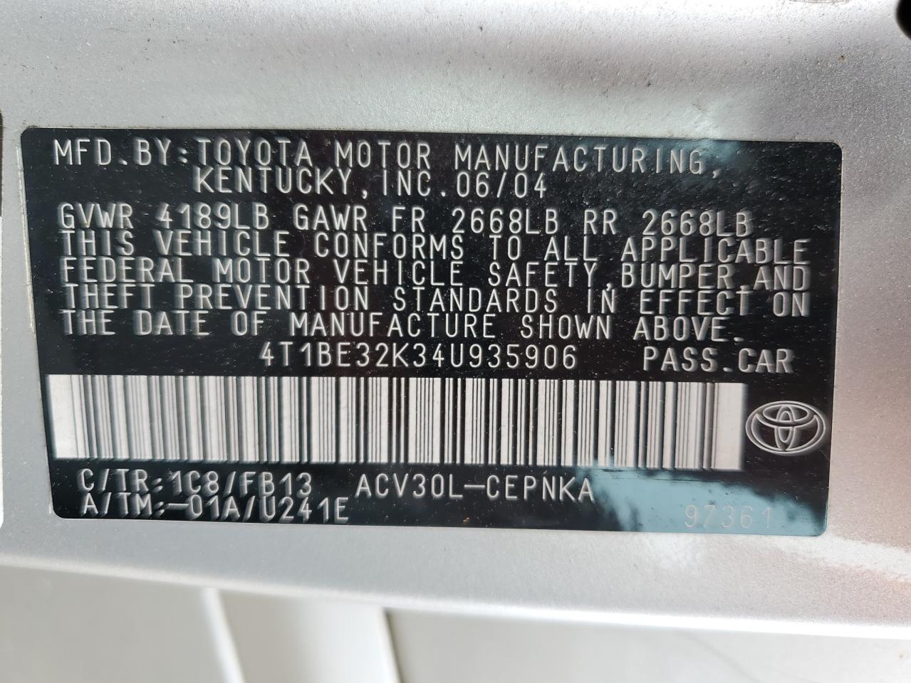 2004 Toyota Camry Le VIN: 4T1BE32K34U935906 Lot: 63940495