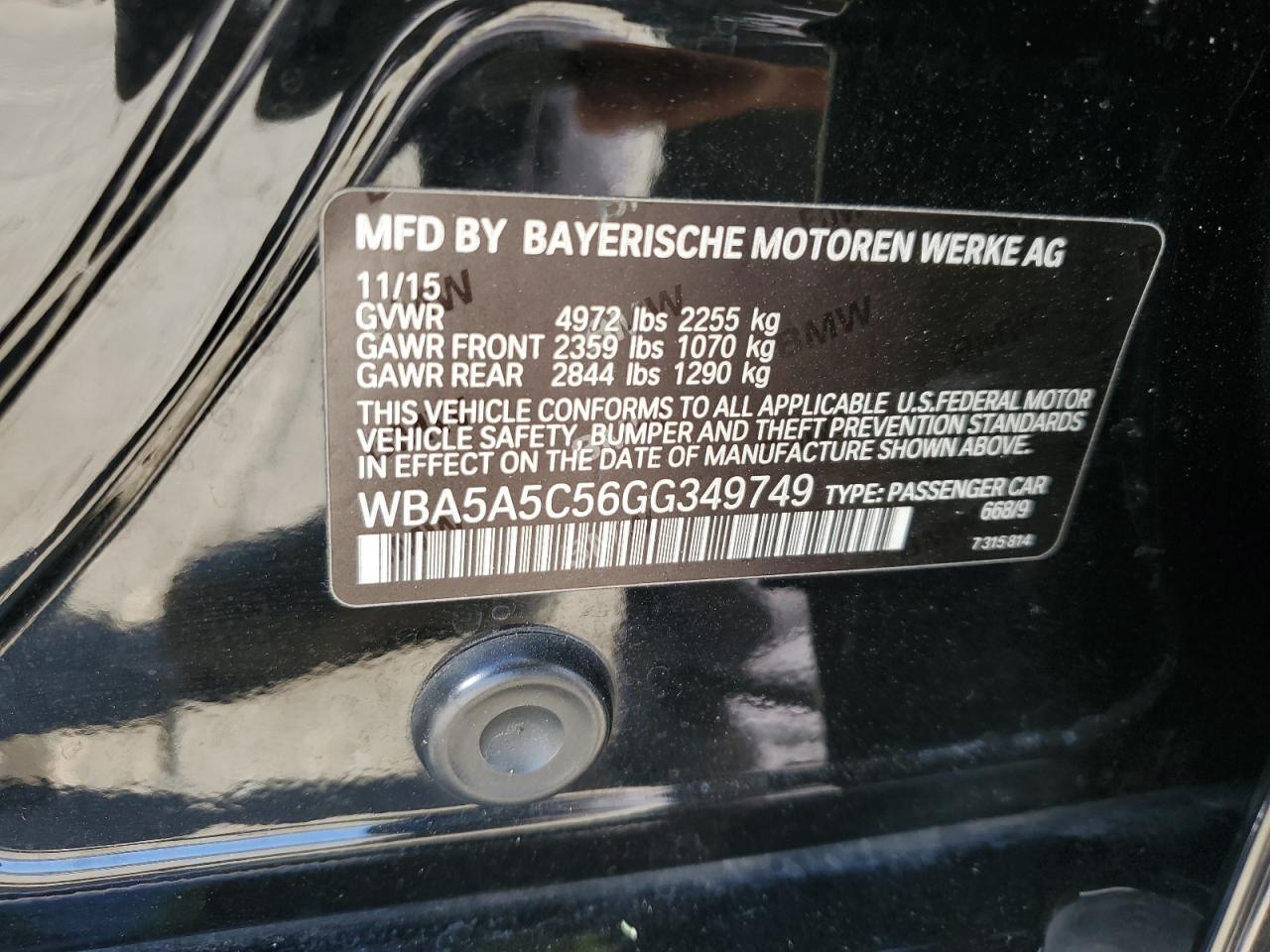 2016 BMW 528 I VIN: WBA5A5C56GG349749 Lot: 67141535