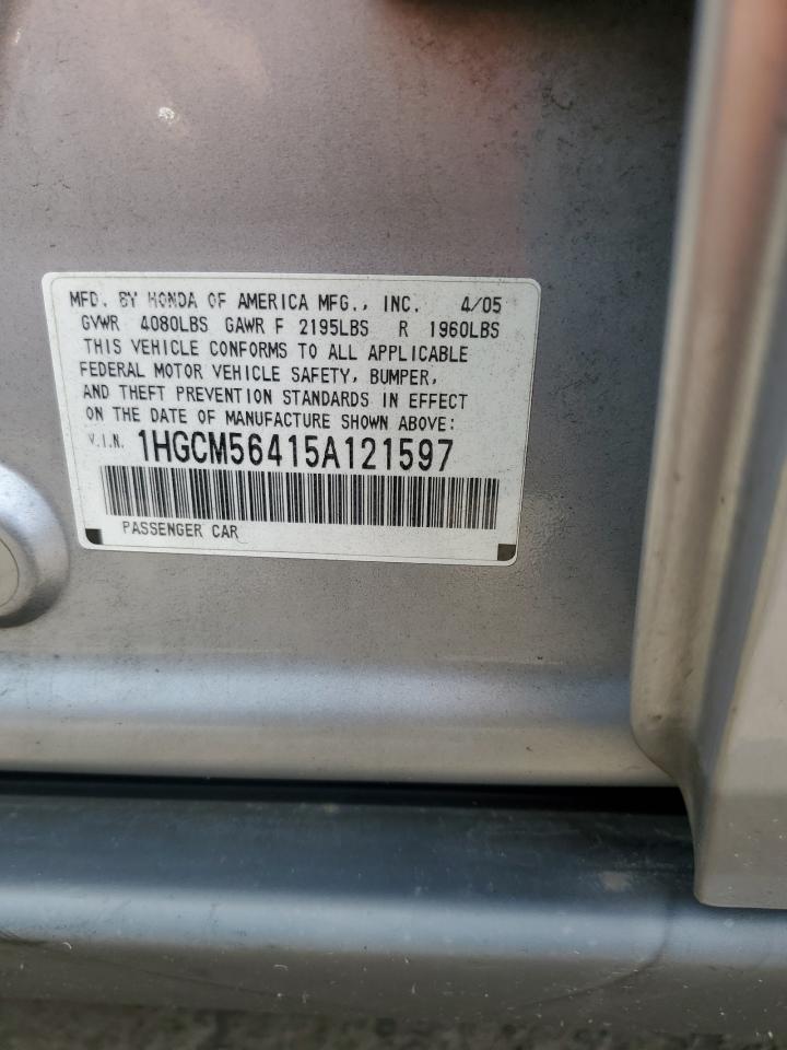 2005 Honda Accord Lx VIN: 1HGCM56415A121597 Lot: 62141295