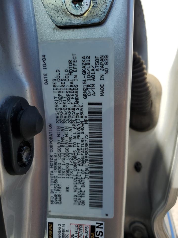 2005 Toyota 4Runner Limited VIN: JTEBU17R858036773 Lot: 65086905