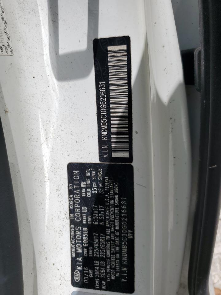 2016 Kia Sedona Lx VIN: KNDMB5C10G6216631 Lot: 63249365