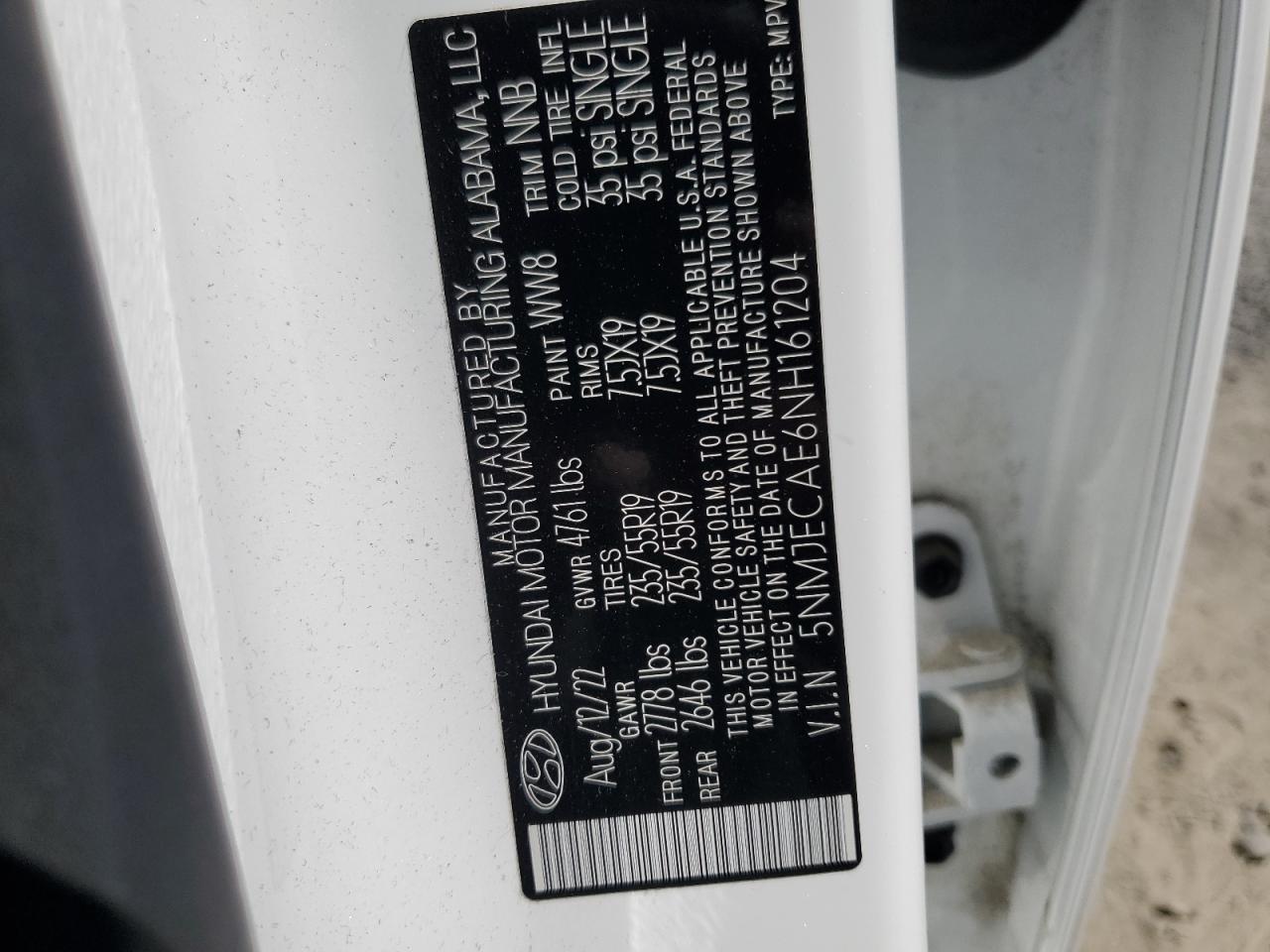 5nmjecae6nh161204 5NMJECAE6NH161204 2022 Hyundai Tucson Limited
