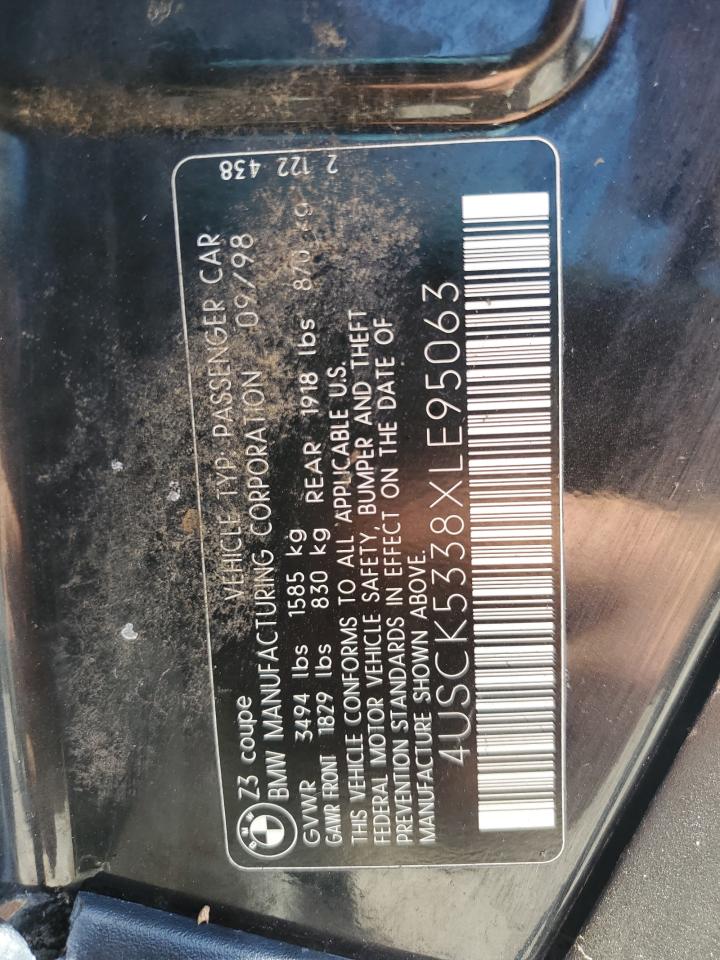 1999 BMW Z3 2.8 VIN: 4USCK5338XL95063 Lot: 66234655