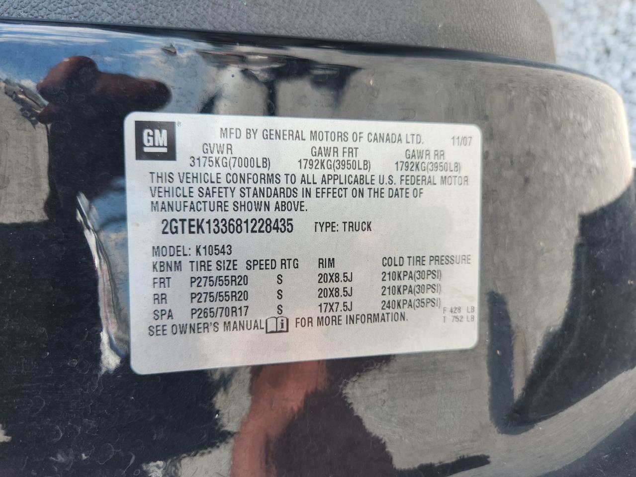 2008 GMC Sierra K1500 VIN: 2GTEK133681228435 Lot: 66462215