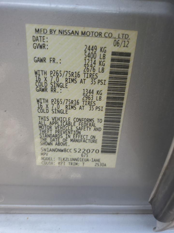 5n1an0nw8cc522070 5N1AN0NW8CC522070 2012 Nissan Xterra Off Road