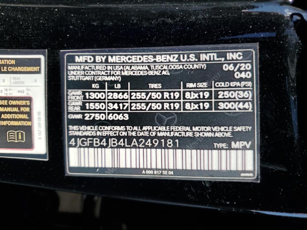 4jgfb4jb4la249181 4JGFB4JB4LA249181 2020 Mercedes-Benz Gle 350