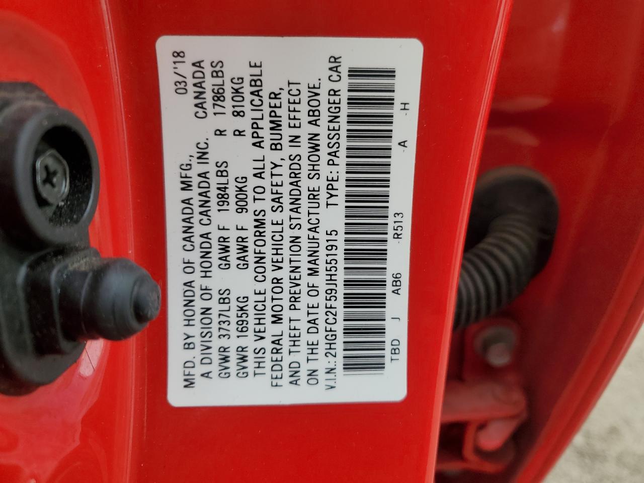 2018 Honda Civic Lx VIN: 2HGFC2F59JH551915 Lot: 64414645