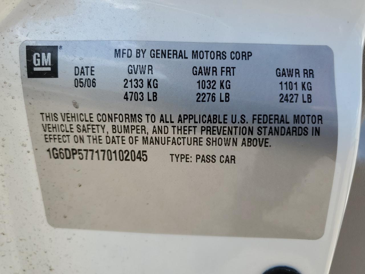 2007 Cadillac Cts Hi Feature V6 VIN: 1G6DP577170102045 Lot: 63459255
