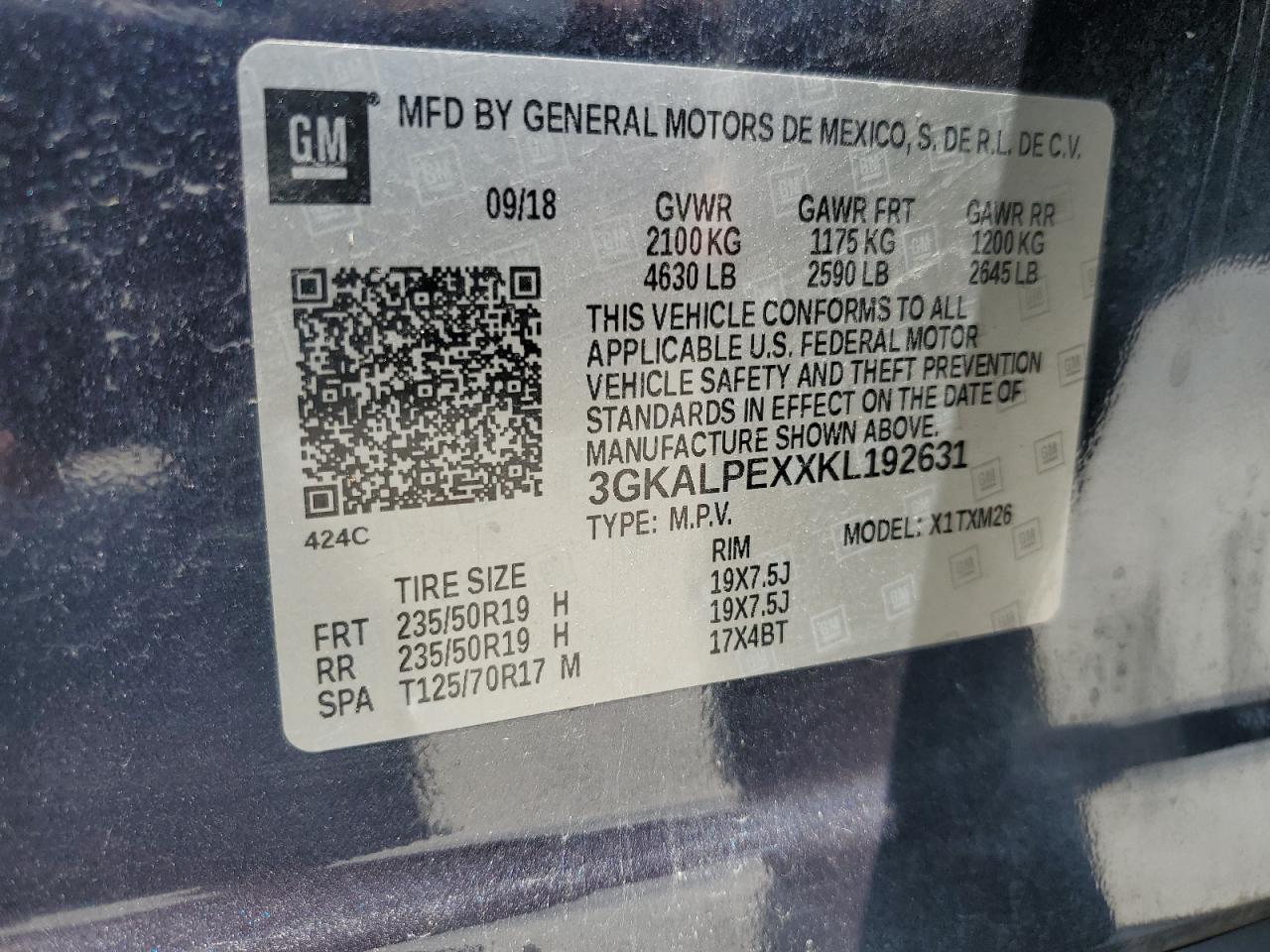 2019 GMC Terrain Slt VIN: 3GKALPEXXKL192631 Lot: 67101325