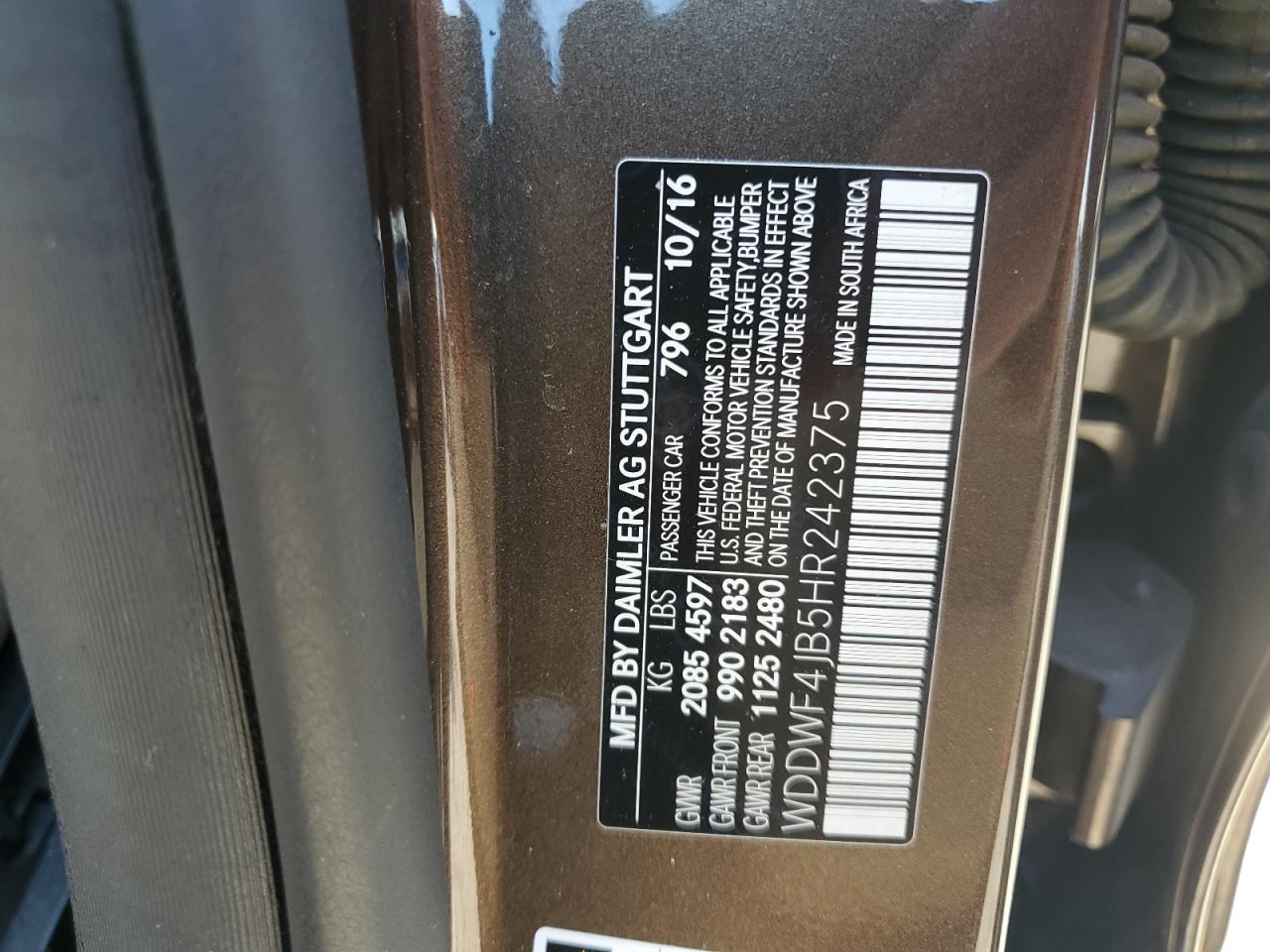 2017 Mercedes-Benz C 300 VIN: WDDWF4JB5HR242375 Lot: 64902485