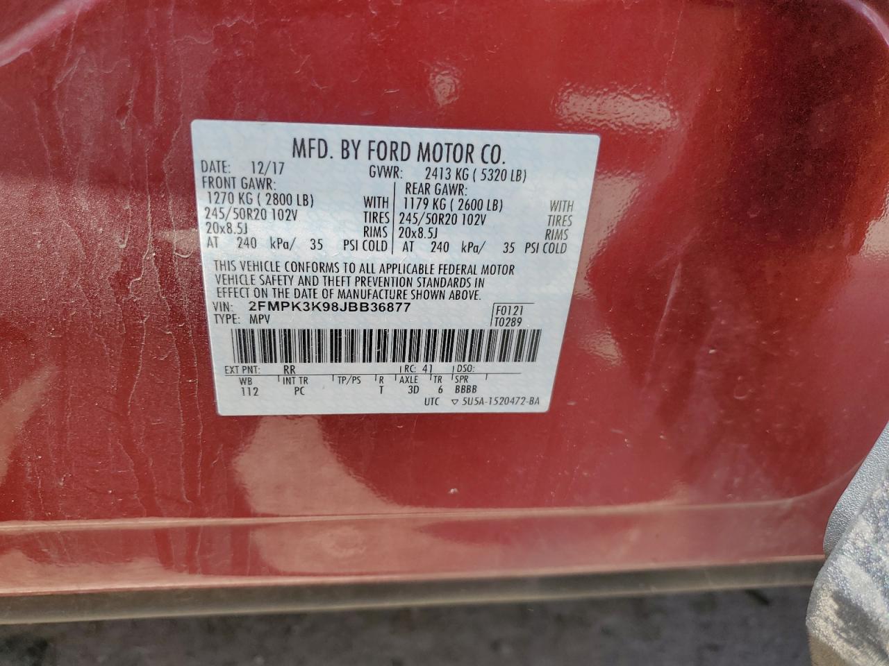 2018 Ford Edge Titanium VIN: 2FMPK3K98JBB36877 Lot: 66033365