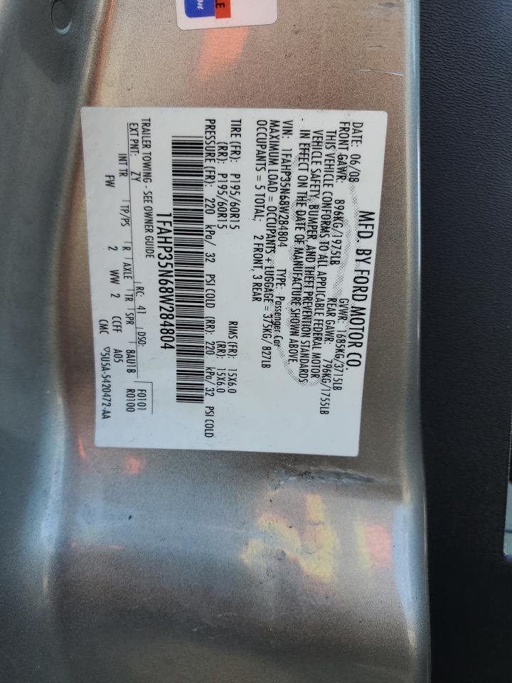 2008 Ford Focus Se VIN: 1FAHP35N68W284804 Lot: 63479955