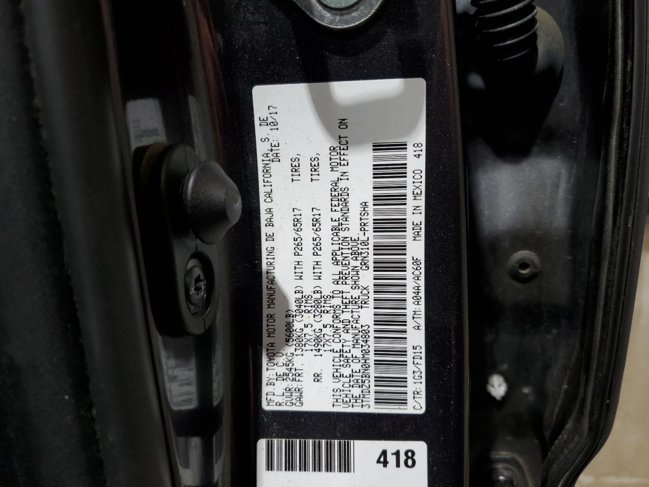 2017 Toyota Tacoma Double Cab VIN: 3TMDZ5BN0HM034803 Lot: 63075485