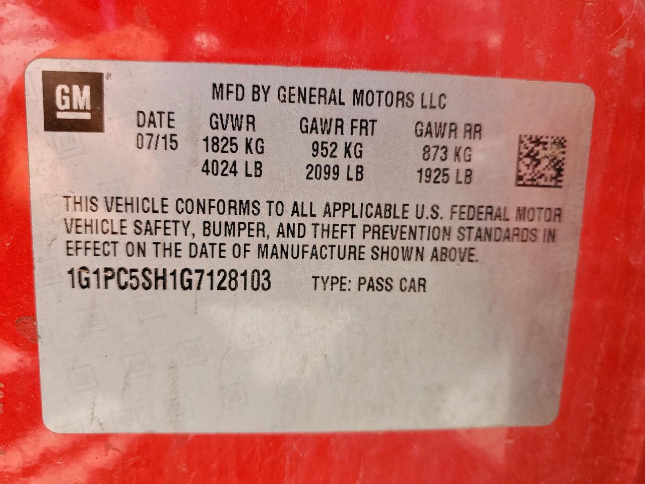 2016 Chevrolet Cruze Limited Ls VIN: 1G1PC5SH1G7128103 Lot: 65474925