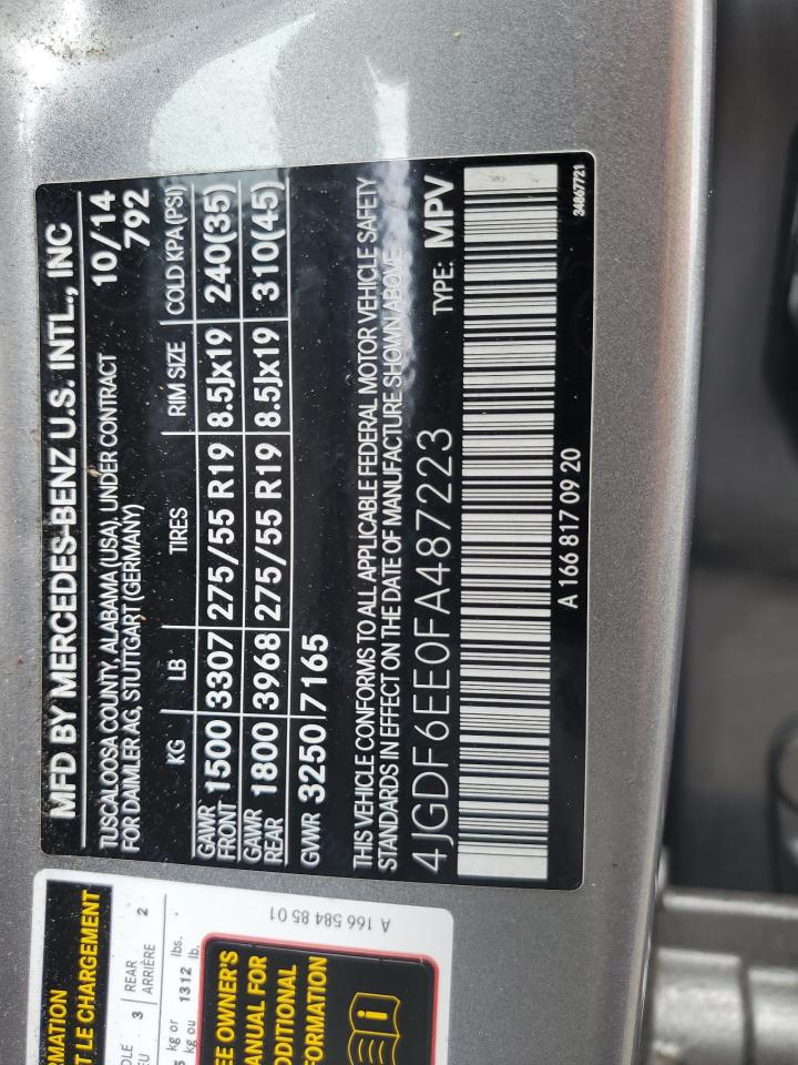 2015 Mercedes-Benz Gl 450 4Matic VIN: 4JGDF6EE0FA487223 Lot: 64386115