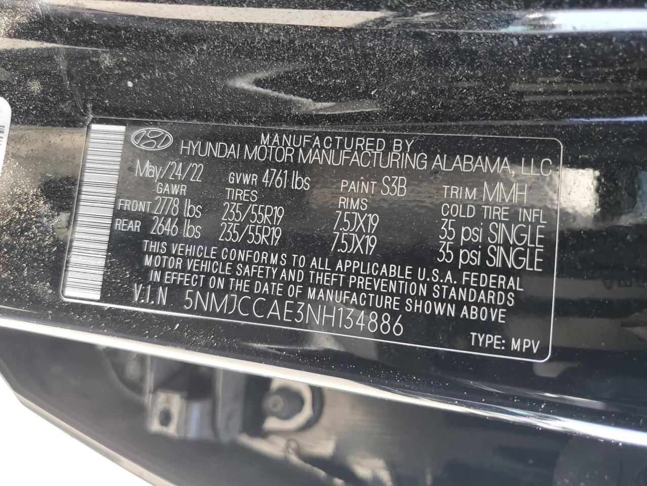 2022 Hyundai Tucson Sel VIN: 5NMJCCAE3NH134886 Lot: 65915335