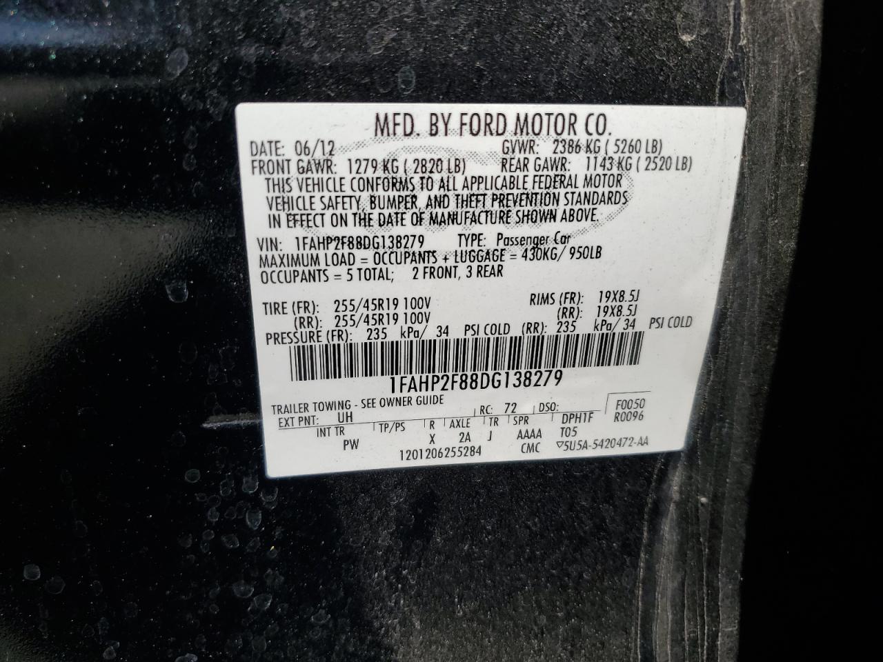 2013 Ford Taurus Limited VIN: 1FAHP2F88DG138279 Lot: 64286825