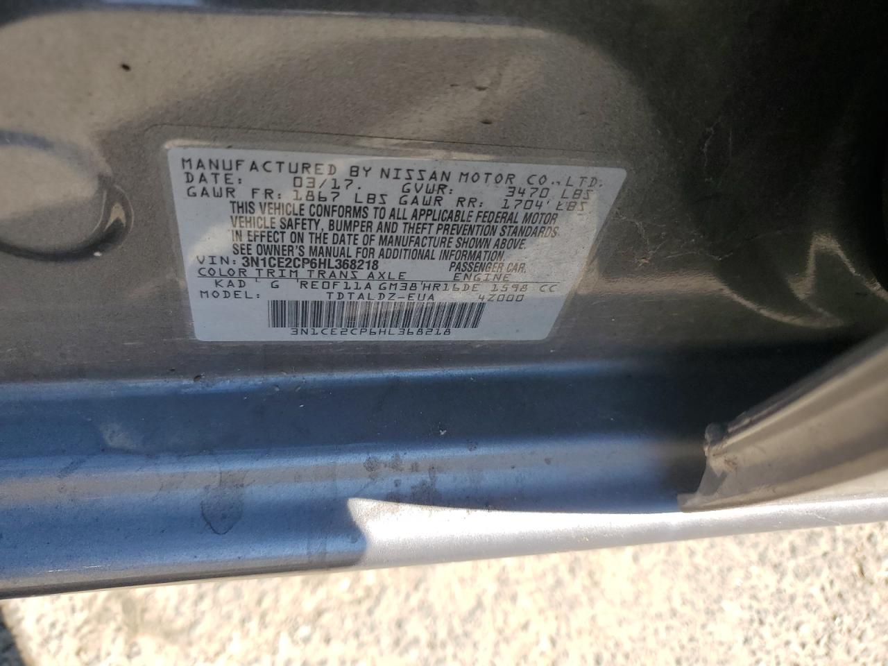 2017 Nissan Versa Note S VIN: 3N1CE2CP6HL368218 Lot: 64677985