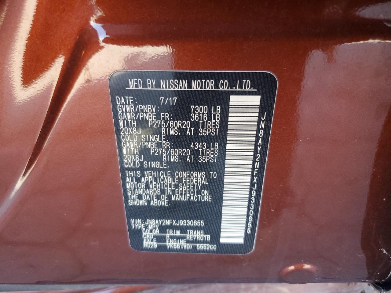 2018 Nissan Armada Platinum VIN: JN8AY2NFXJ9330655 Lot: 64516465