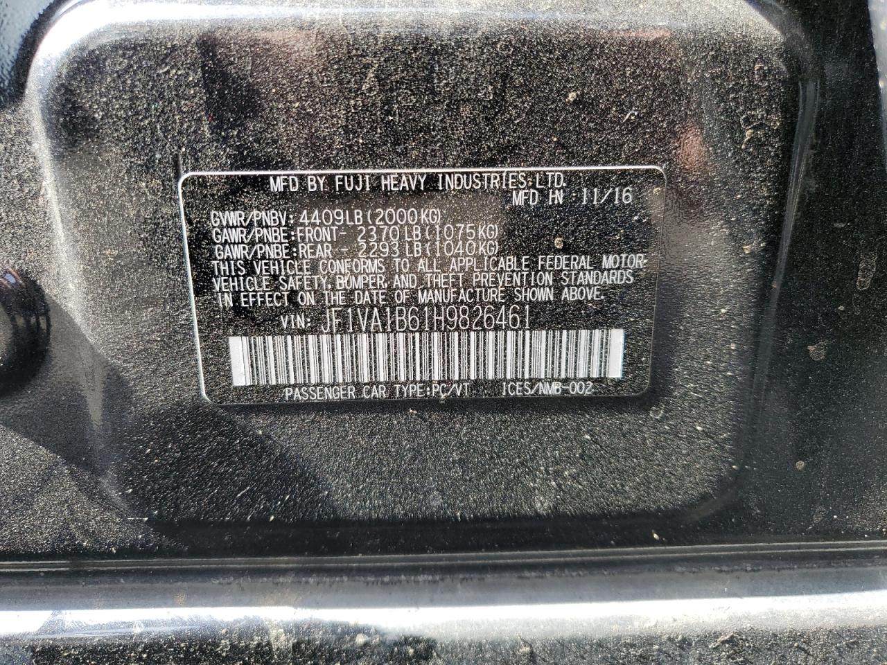 2017 Subaru Wrx VIN: JF1VA1B61H9826461 Lot: 64608615