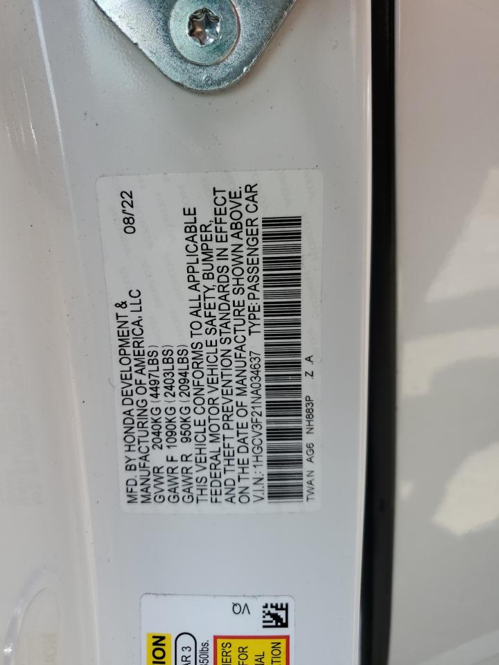 2022 Honda Accord Hybrid Sport VIN: 1HGCV3F21NA034637 Lot: 63842265