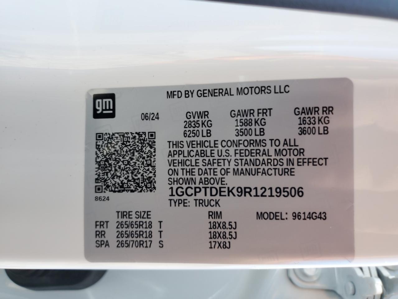 2024 Chevrolet Colorado Z71 VIN: 1GCPTDEK9R1219506 Lot: 62080285