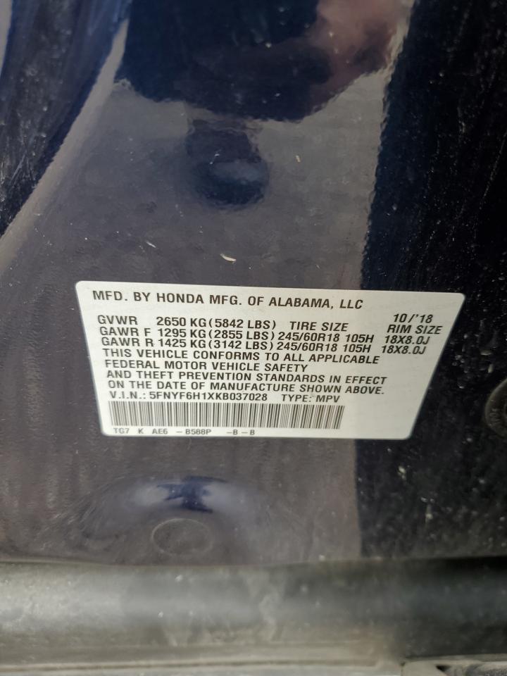 2019 Honda Pilot Lx VIN: 5FNYF6H1XKB037028 Lot: 64299505