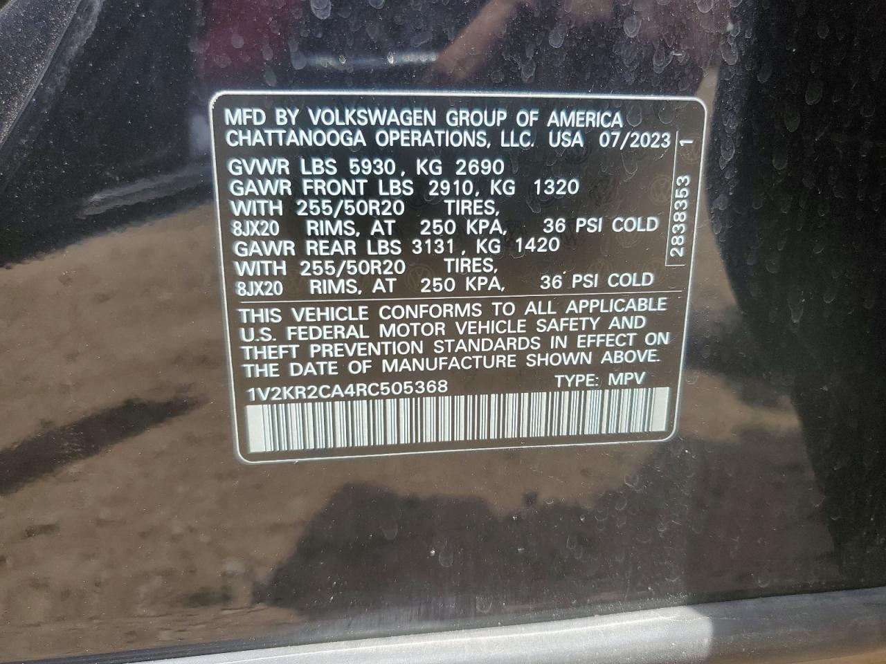 1v2kr2ca4rc505368 1V2KR2CA4RC505368 2024 Volkswagen Atlas Se