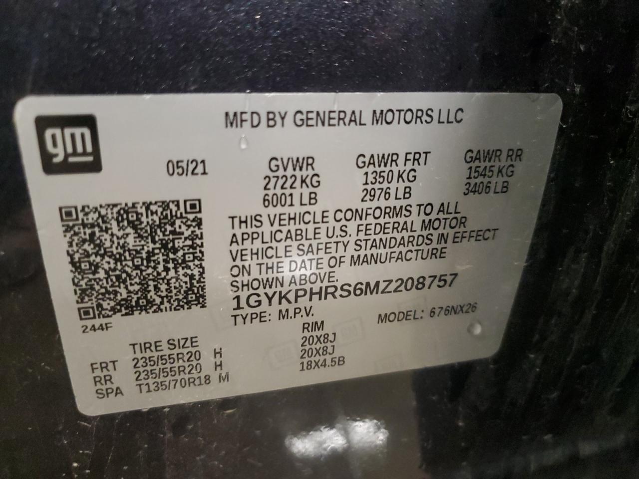 2021 Cadillac Xt6 Sport VIN: 1GYKPHRS6MZ208757 Lot: 64777955