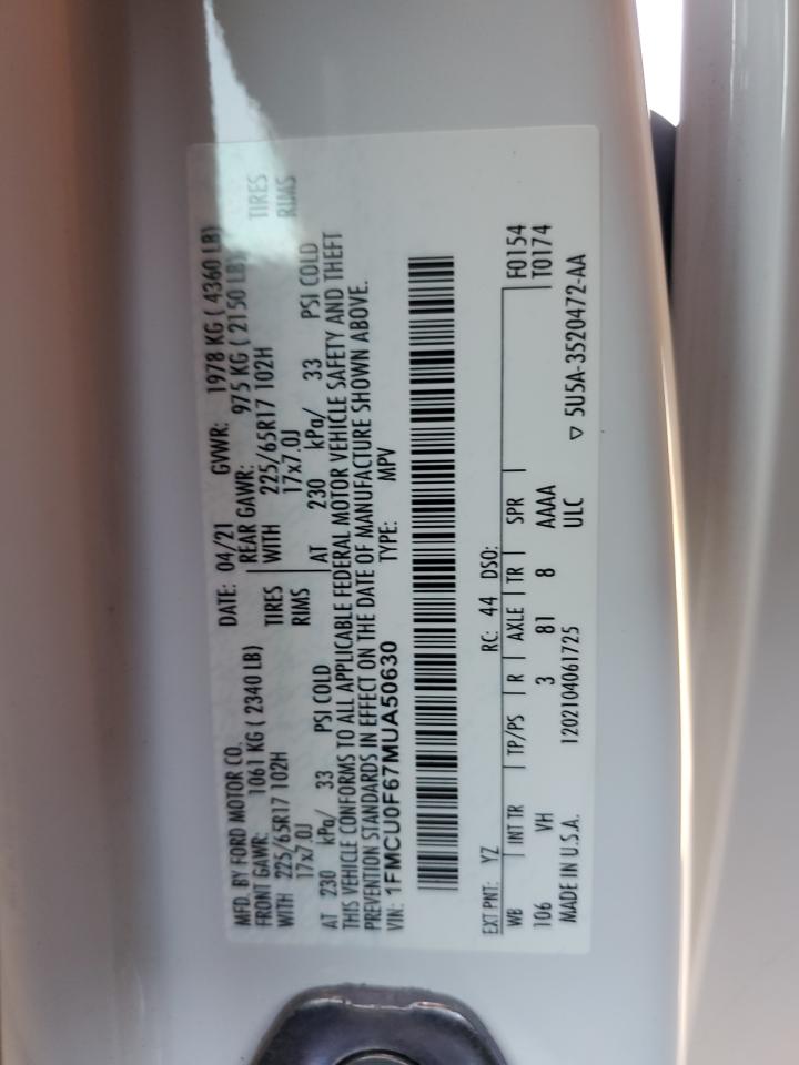 2021 Ford Escape S VIN: 1FMCU0F67MUA50630 Lot: 64260805