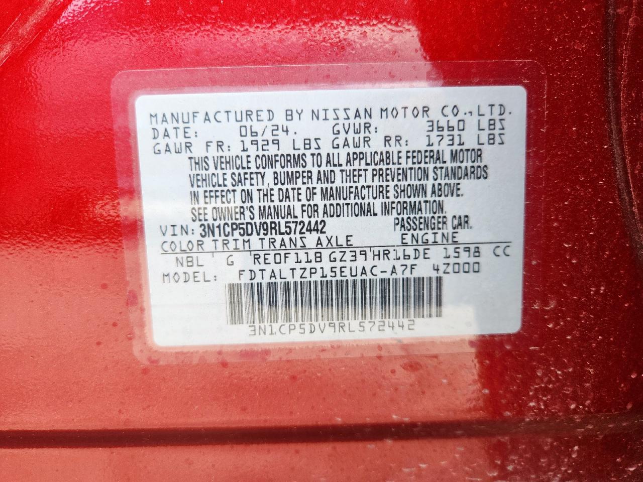 2024 Nissan Kicks Sr VIN: 3N1CP5DV9RL572442 Lot: 65178685