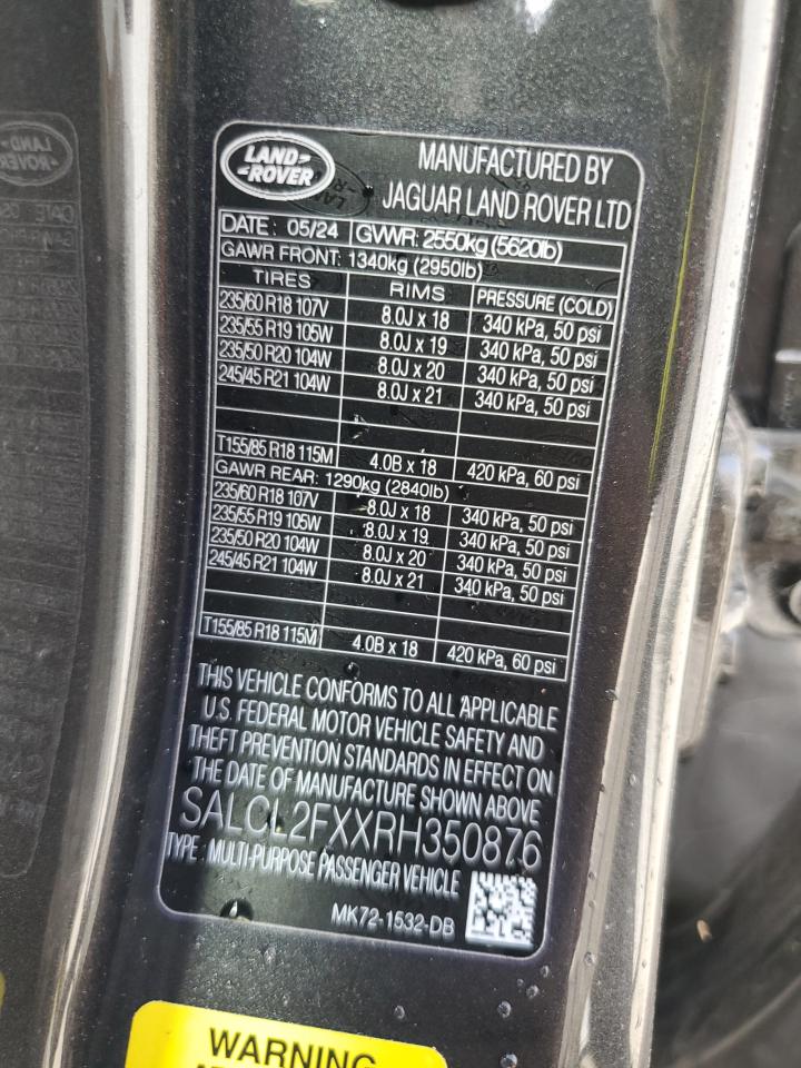 2024 Land Rover Discovery Sport Dynamic Se VIN: SALCL2FXXRH350876 Lot: 63096075