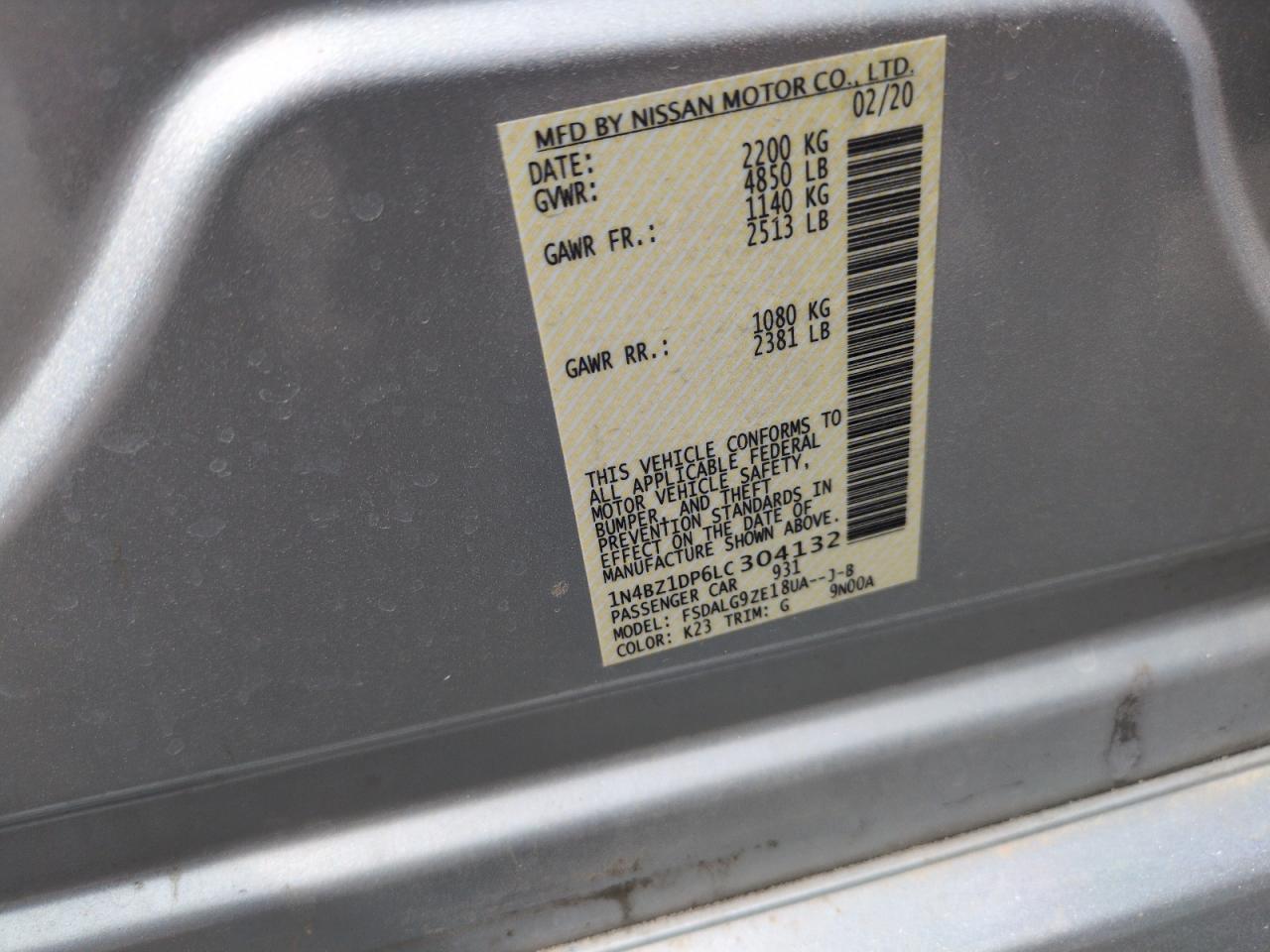 2020 Nissan Leaf Sl Plus VIN: 1N4BZ1DP6LC304132 Lot: 63442235