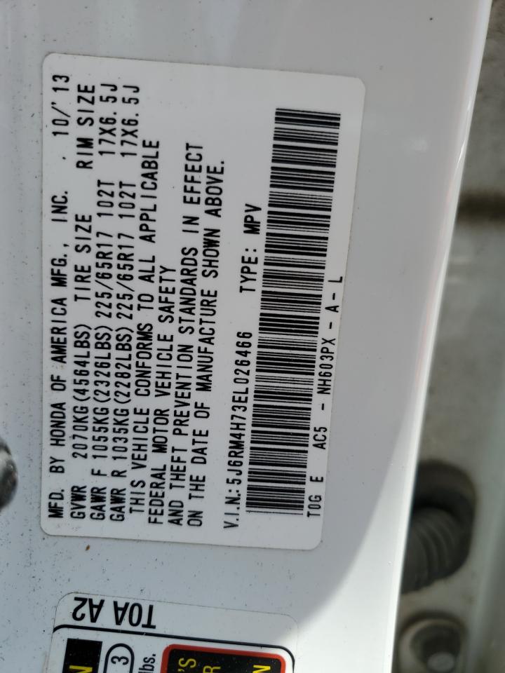 2014 Honda Cr-V Exl VIN: 5J6RM4H73EL026466 Lot: 66633235