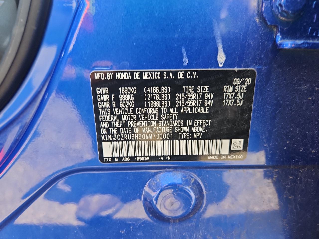 2021 Honda Hr-V Ex VIN: 3CZRU6H50MM700001 Lot: 63983115