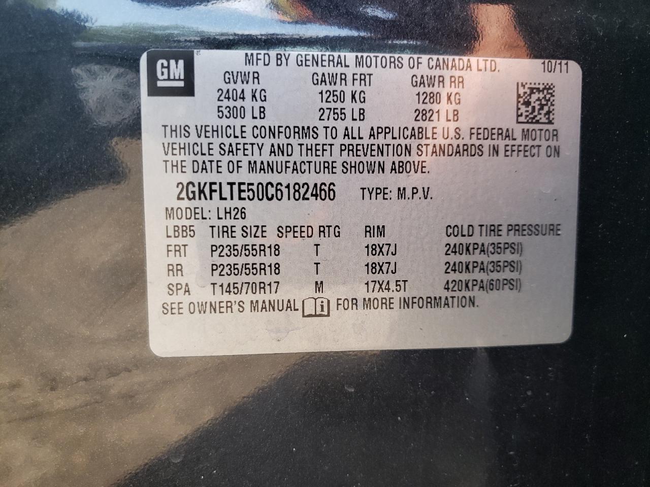 2gkflte50c6182466 2GKFLTE50C6182466 2012 GMC Terrain Sle
