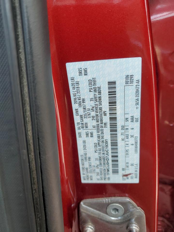 2018 Ford Escape Sel VIN: 1FMCU0HD7JUC19391 Lot: 65204925