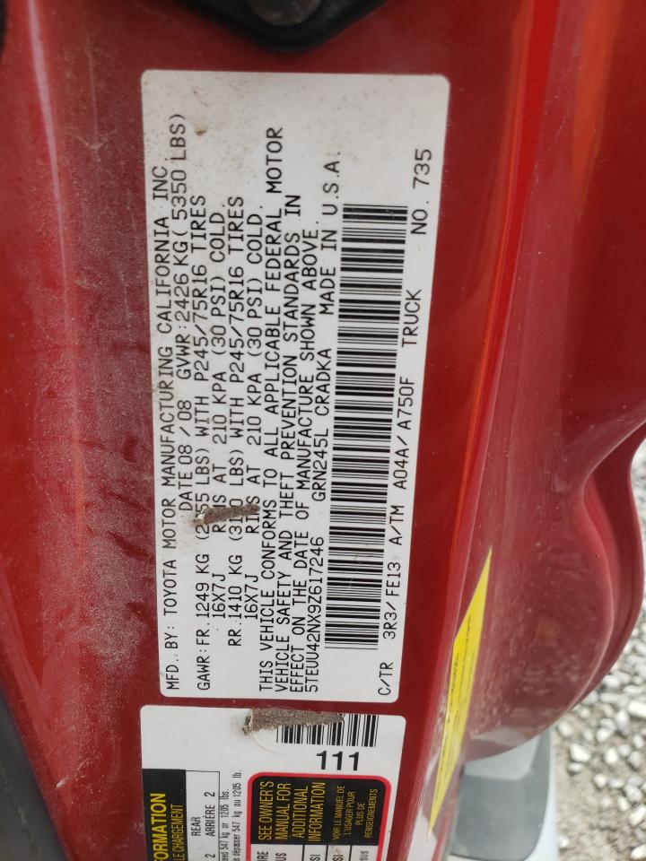 2009 Toyota Tacoma Access Cab VIN: 5TEUU42NX9Z617246 Lot: 63216445