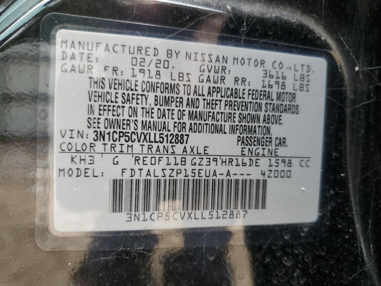 2020 Nissan Kicks Sv VIN: 3N1CP5CVXLL512887 Lot: 63385655