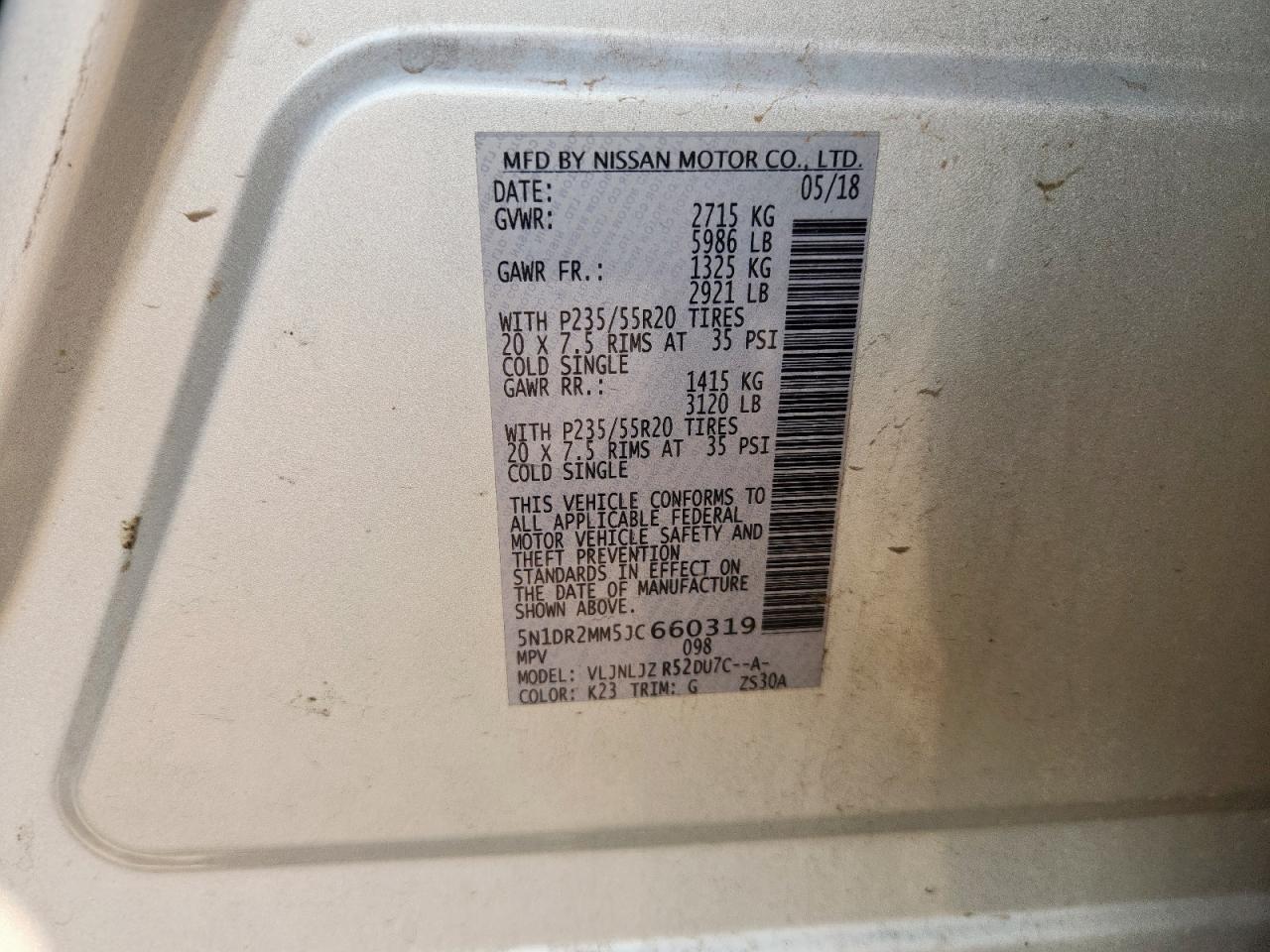2018 Nissan Pathfinder S VIN: 5N1DR2MM5JC660319 Lot: 63500325
