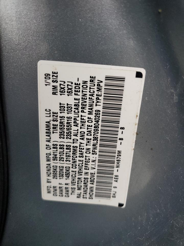 2009 Honda Odyssey Exl VIN: 5FNRL38709B040269 Lot: 63400765