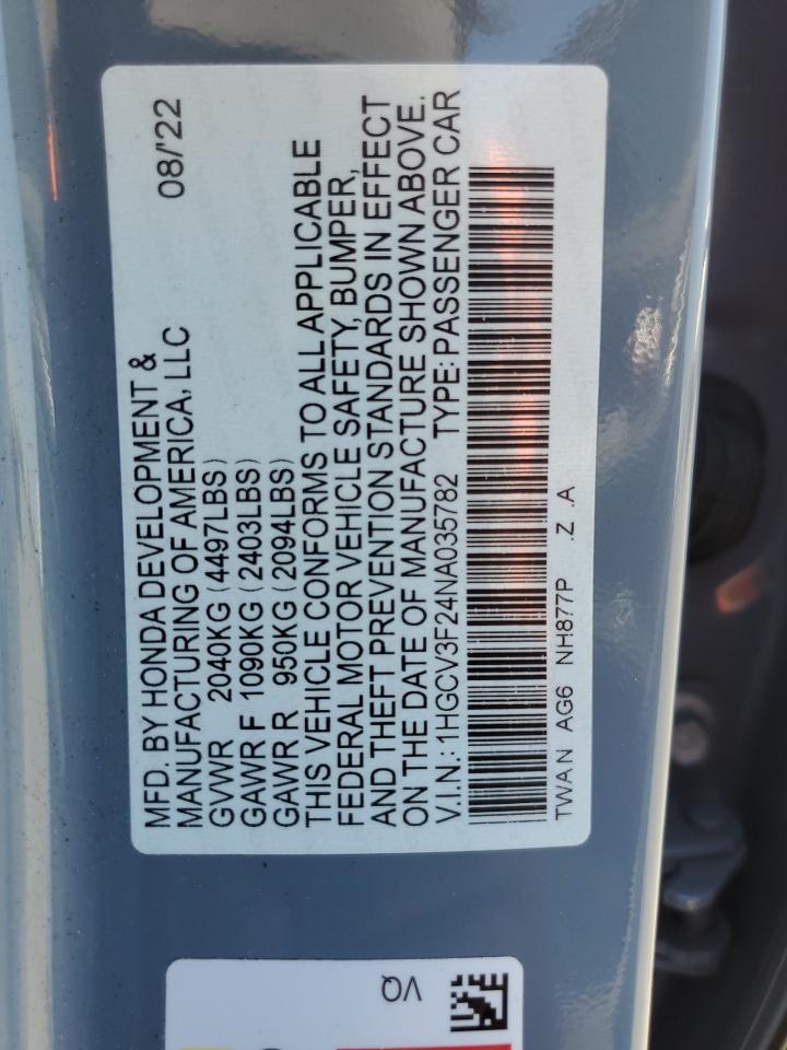 2022 Honda Accord Hybrid Sport VIN: 1HGCV3F24NA035782 Lot: 63558585