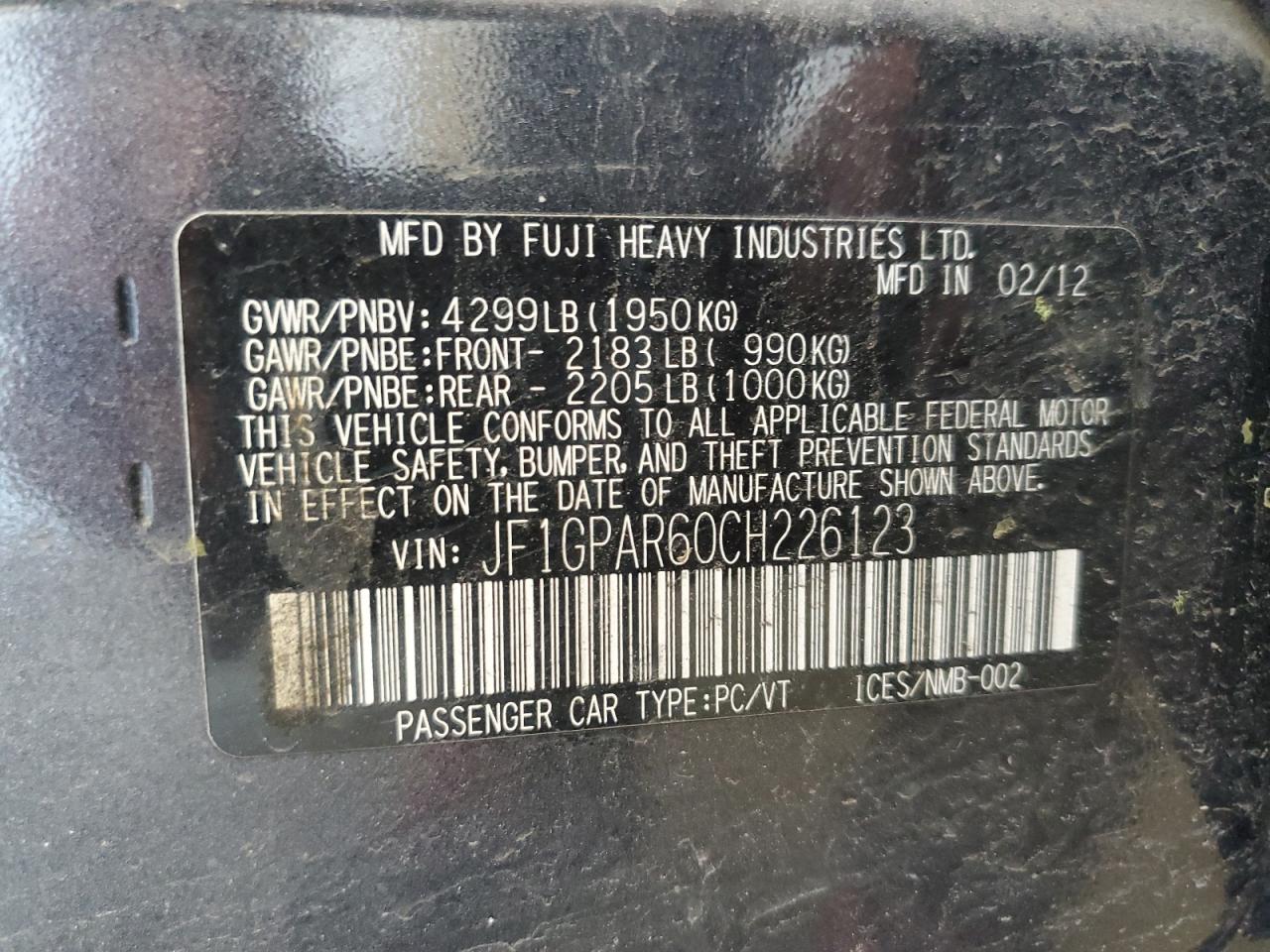 2012 Subaru Impreza Sport Limited VIN: JF1GPAR60CH226123 Lot: 62709455