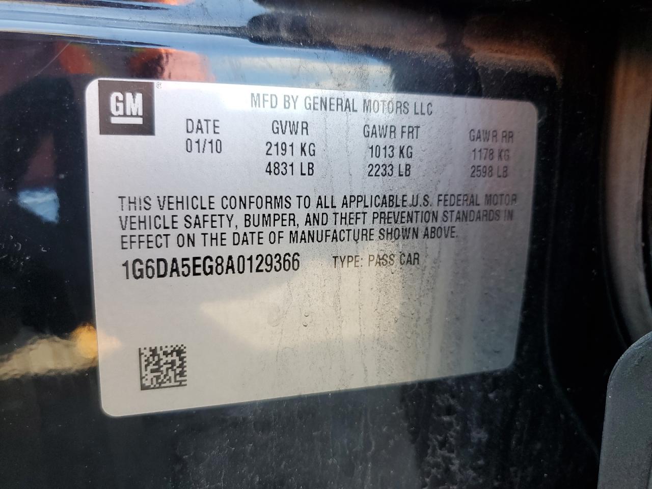 2010 Cadillac Cts VIN: 1G6DA5EG8A0129366 Lot: 63998955